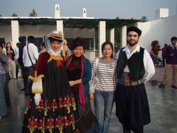 wang ping and chen luo with greek dancers